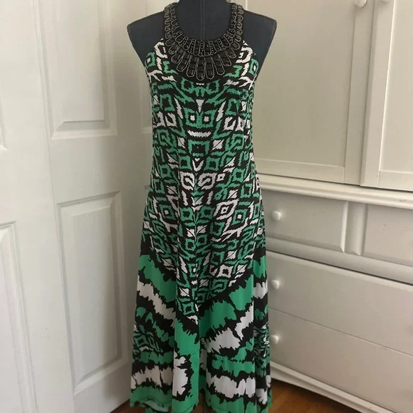 INC International Concepts Green Black Sleeveless Maxi Sundress boho tribal - Picture 3 of 6